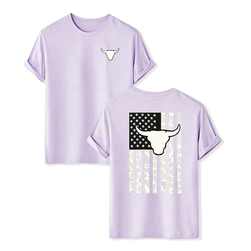 Patriotisches Western-T-Shirt mit amerikanischer Flagge und Stierschädelmotiv - Violett - 2XL - image 14