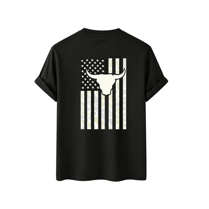 Patriotisches Western-T-Shirt mit amerikanischer Flagge und Stierschädelmotiv - image 6