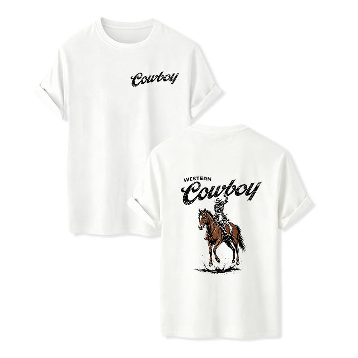 Lässiges Sommer-T-Shirt mit Retro-Reiterprint - Weiß - 2XL - image 4