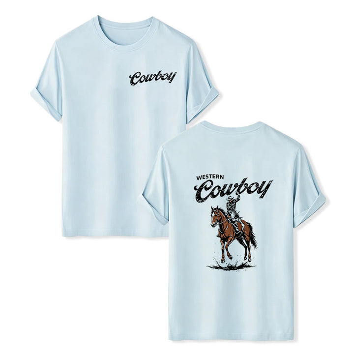 Lässiges Sommer-T-Shirt mit Retro-Reiterprint - Blau - 2XL - image 9