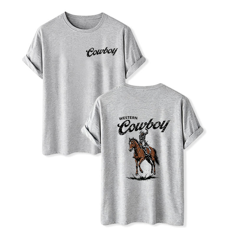 Lässiges Sommer-T-Shirt mit Retro-Reiterprint - Grau - 2XL - image 8