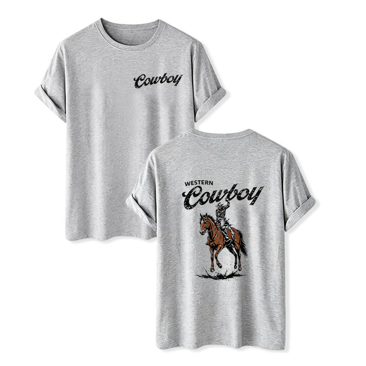 Lässiges Sommer-T-Shirt mit Retro-Reiterprint - Grau - 2XL - image 8