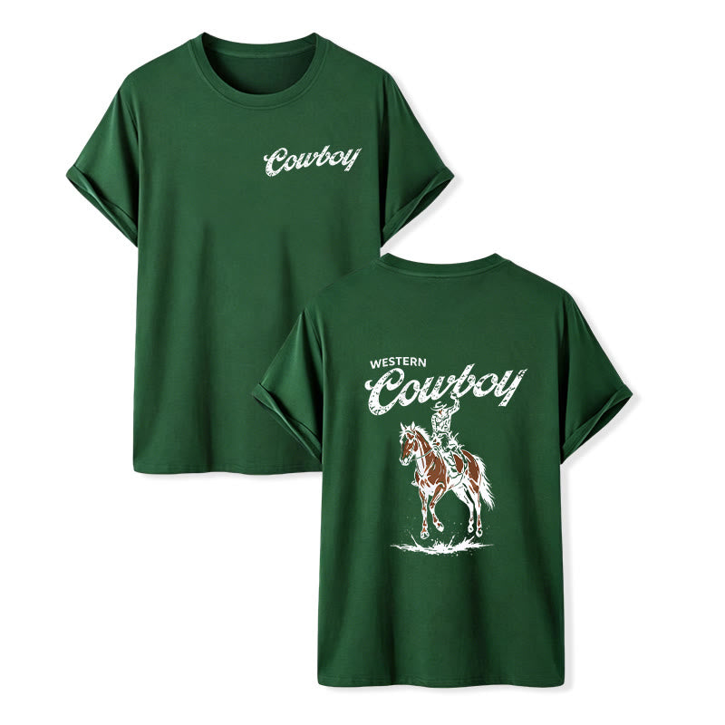 Lässiges Sommer-T-Shirt mit Retro-Reiterprint - Dunkelgrün - 2XL - image 14