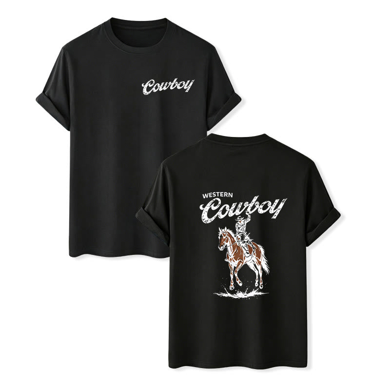 Lässiges Sommer-T-Shirt mit Retro-Reiterprint - Schwarz - 2XL - image 13