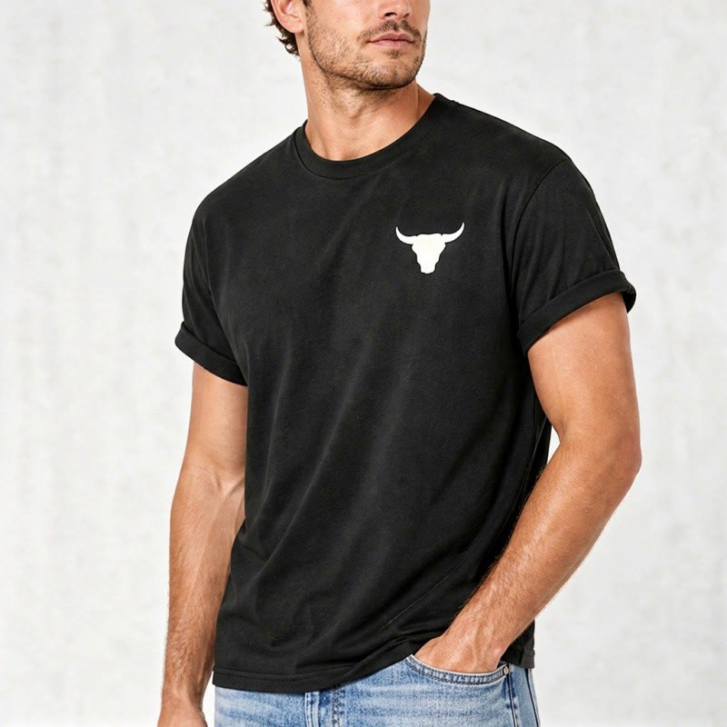 Patriotisches Western-T-Shirt mit amerikanischer Flagge und Stierschädelmotiv - image 4