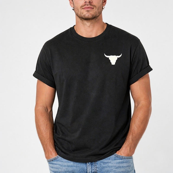 Patriotisches Western-T-Shirt mit amerikanischer Flagge und Stierschädelmotiv - image 2