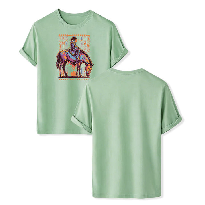 Buntes Western-T-Shirt mit aztekischem Reiter-Kunstdruck - Grün - 2XL - image 11