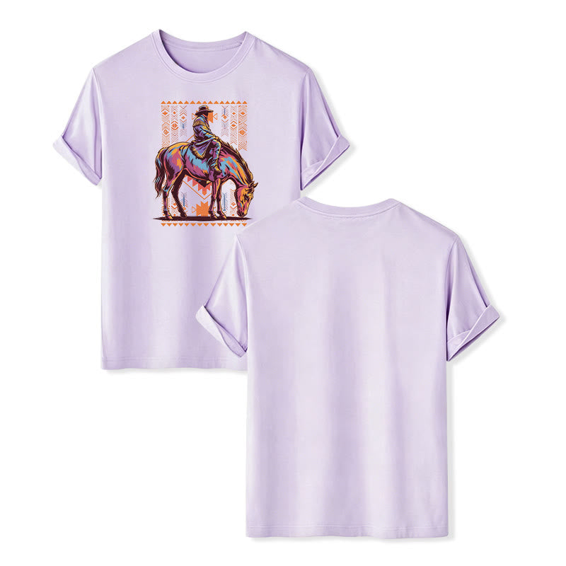 Buntes Western-T-Shirt mit aztekischem Reiter-Kunstdruck - Violett - 2XL - image 12