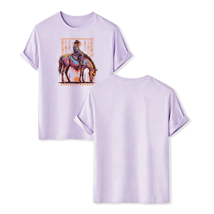 Buntes Western-T-Shirt mit aztekischem Reiter-Kunstdruck - Violett - 2XL - image 12