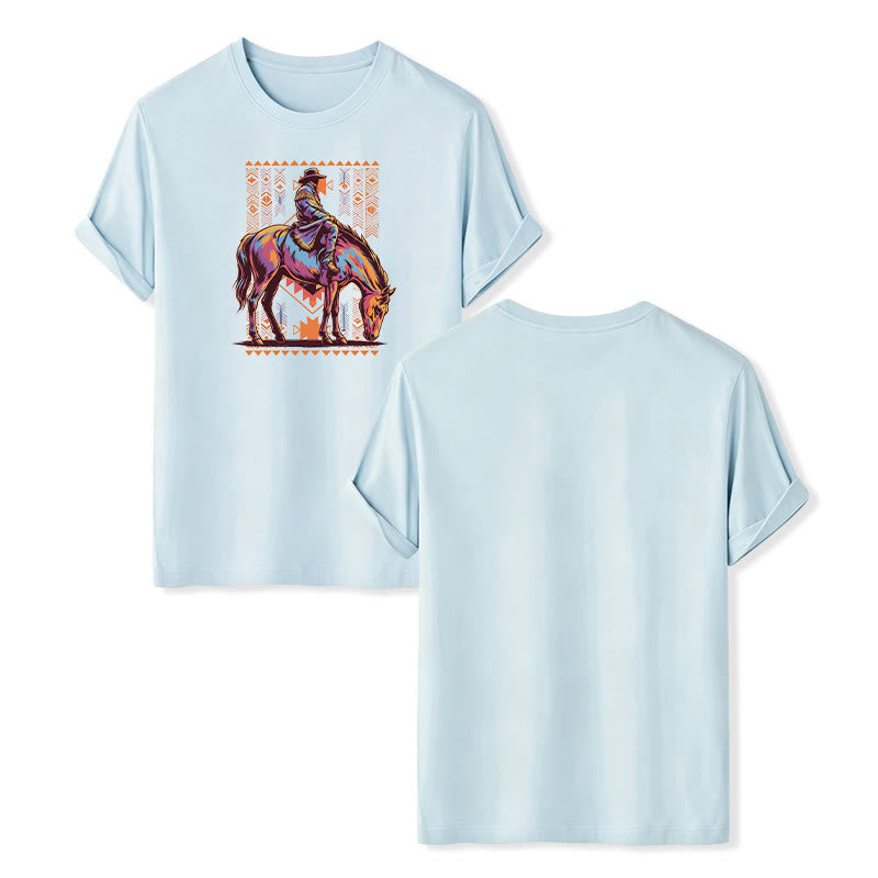 Buntes Western-T-Shirt mit aztekischem Reiter-Kunstdruck - Blau - 2XL - image 10