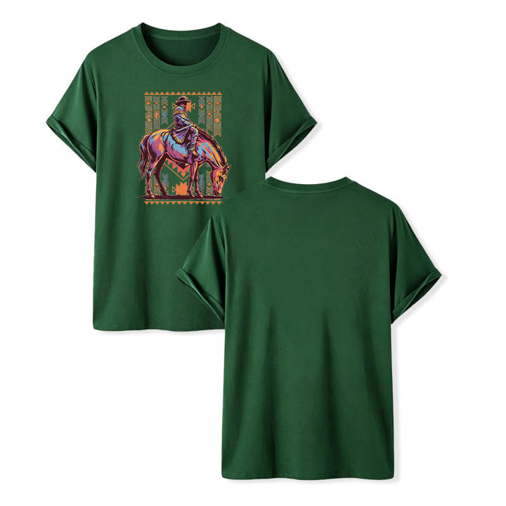 Buntes Western-T-Shirt mit aztekischem Reiter-Kunstdruck - Dunkelgrün - 2XL - image 14