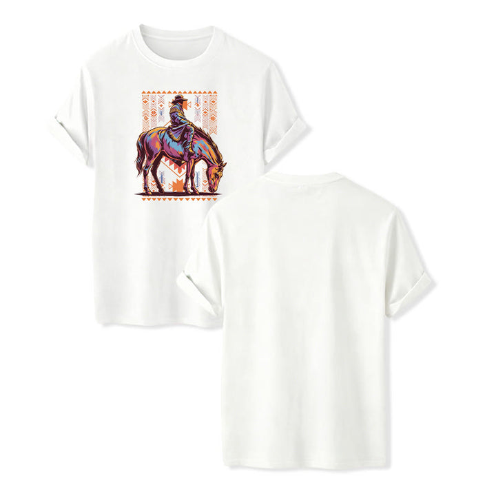Buntes Western-T-Shirt mit aztekischem Reiter-Kunstdruck - Weiß - 2XL - image 7