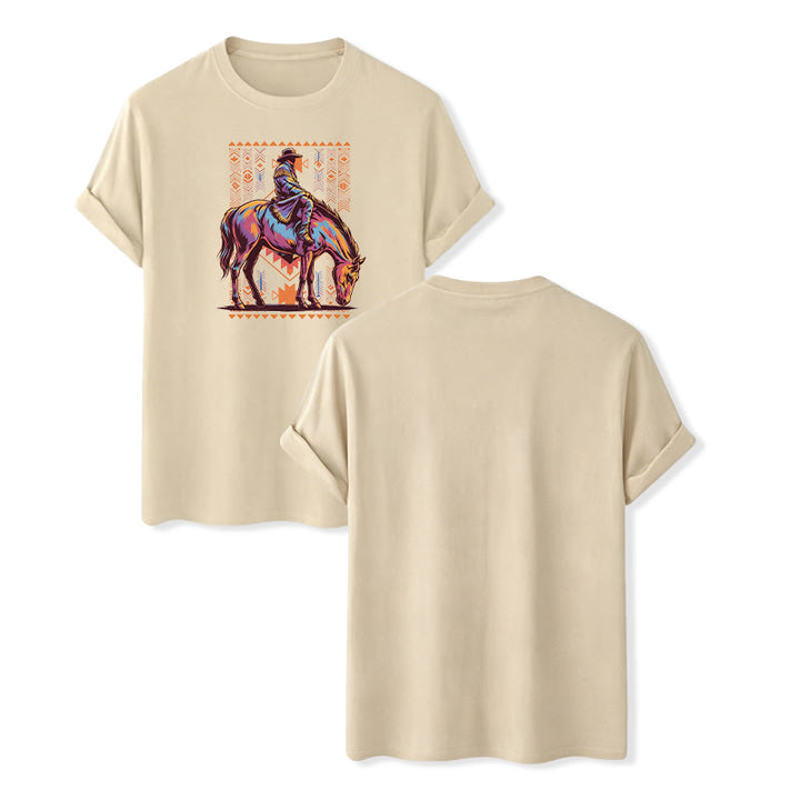 Buntes Western-T-Shirt mit aztekischem Reiter-Kunstdruck - Beige - 2XL - image 1