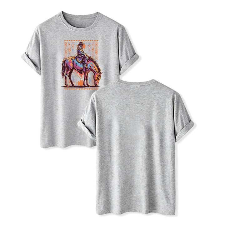Buntes Western-T-Shirt mit aztekischem Reiter-Kunstdruck - Grau - 2XL - image 9