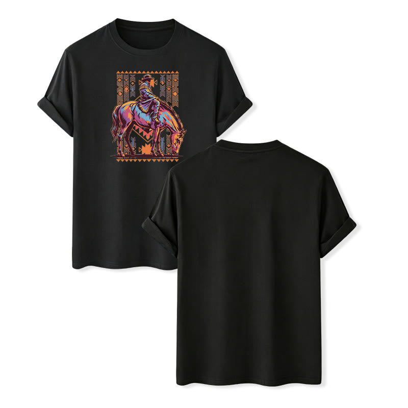 Buntes Western-T-Shirt mit aztekischem Reiter-Kunstdruck - Schwarz - 2XL - image 13
