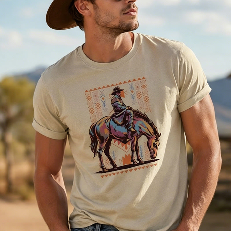 Buntes Western-T-Shirt mit aztekischem Reiter-Kunstdruck - image 0