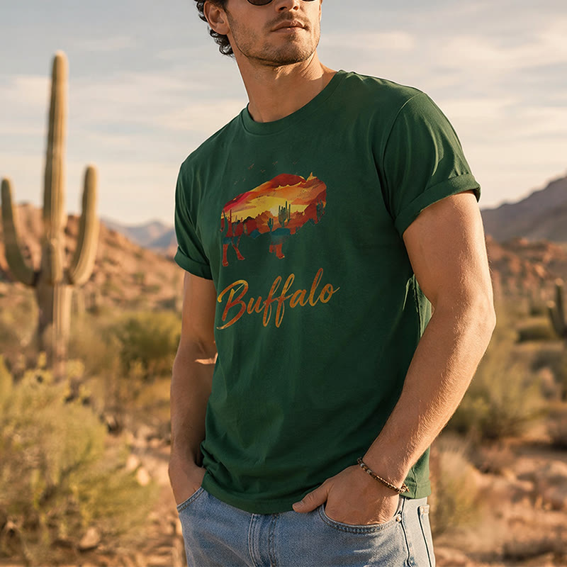 Wild & Free Sunset Buffalo Silhouette Western T-Shirt - image 0