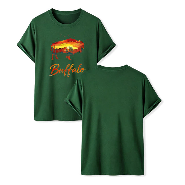 Wild & Free Sunset Buffalo Silhouette Western T-Shirt - Dunkelgrün - 2XL - image 1