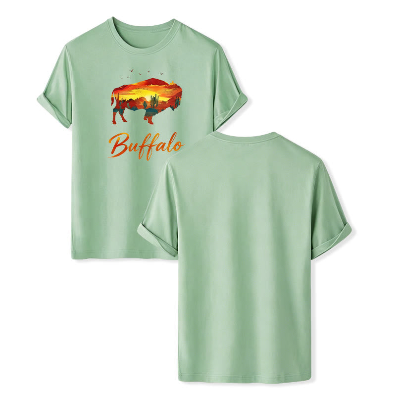 Wild & Free Sunset Buffalo Silhouette Western T-Shirt - Grün - 2XL - image 12