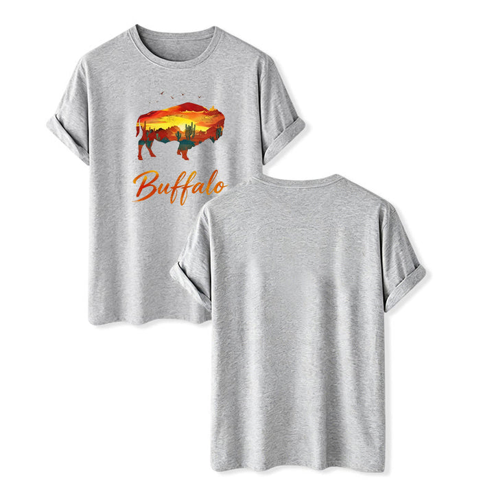Wild & Free Sunset Buffalo Silhouette Western T-Shirt - Grau - 2XL - image 10