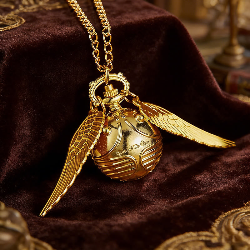 Goldene geflügelte runde Kugel Taschenuhr Halskette - image 2