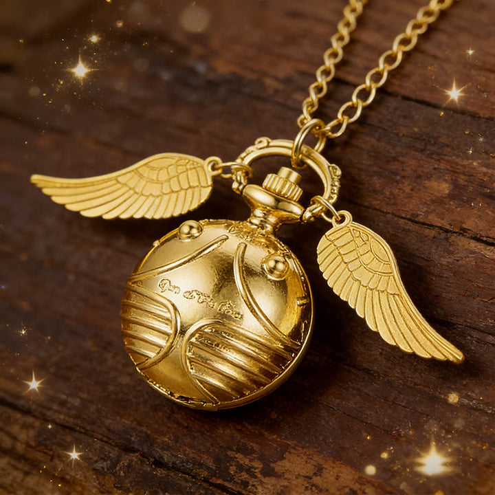 Goldene geflügelte runde Kugel Taschenuhr Halskette - image 4