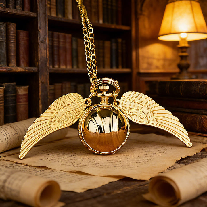 Goldene geflügelte runde Kugel Taschenuhr Halskette - image 1