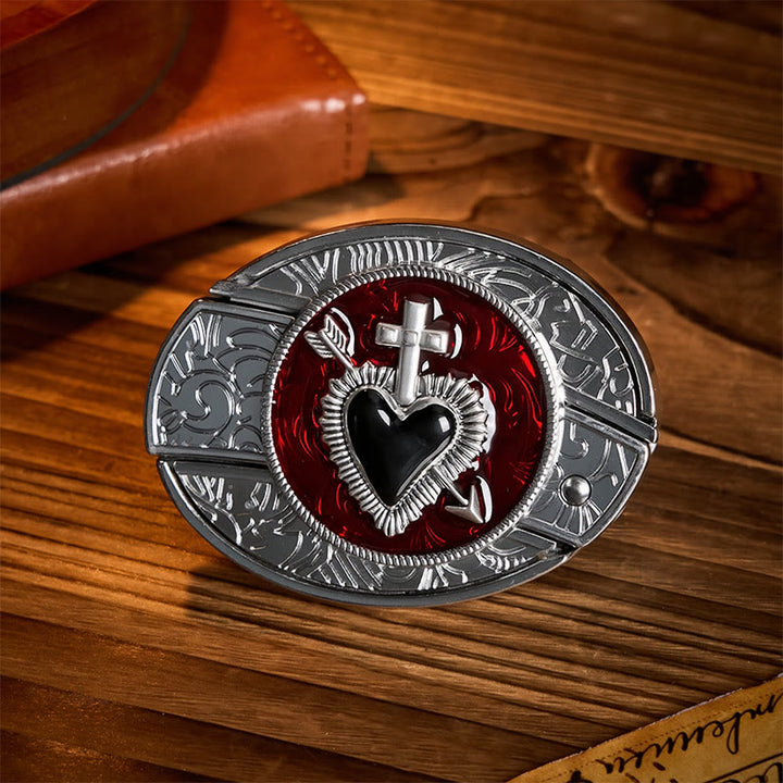 Sacred Heart & Arrow DIY Ledergürtel mit versteckter Klappmesserschnalle - Kreuz und Herz - Ohne Gürtel - Nicht im Lieferumfang enthalten: Gürtel - image 0