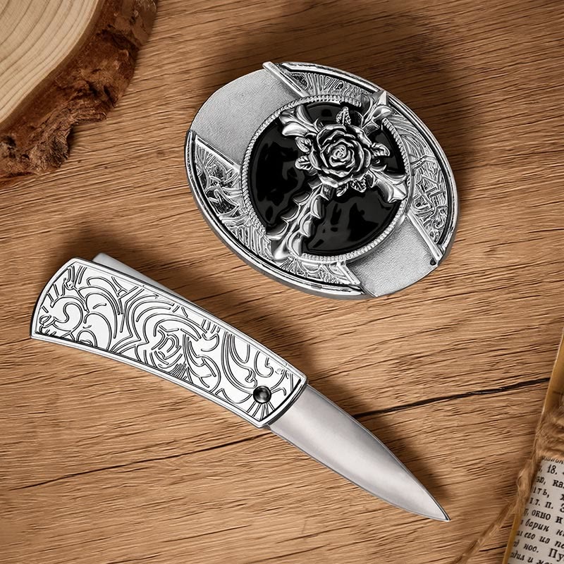 Schwarzer Rosenkreuz-DIY-Versteckmesser-Schnalle-Ledergürtel - image 1
