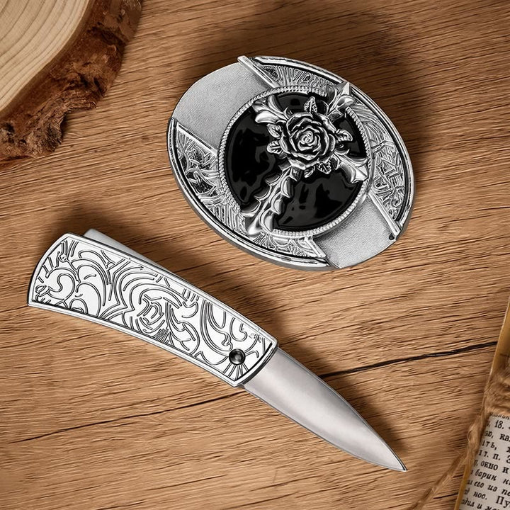 Schwarzer Rosenkreuz-DIY-Versteckmesser-Schnalle-Ledergürtel - image 1
