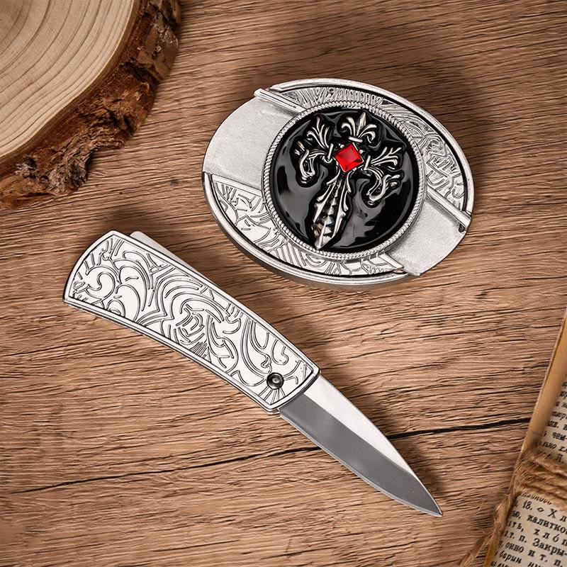Gothic Viktorianisches Kreuz DIY Versteckte Klappmesserschnalle Ledergürtel - image 1