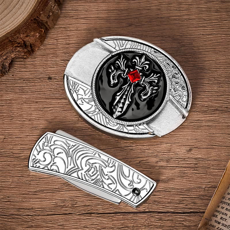 Gothic Viktorianisches Kreuz DIY Versteckte Klappmesserschnalle Ledergürtel - image 10