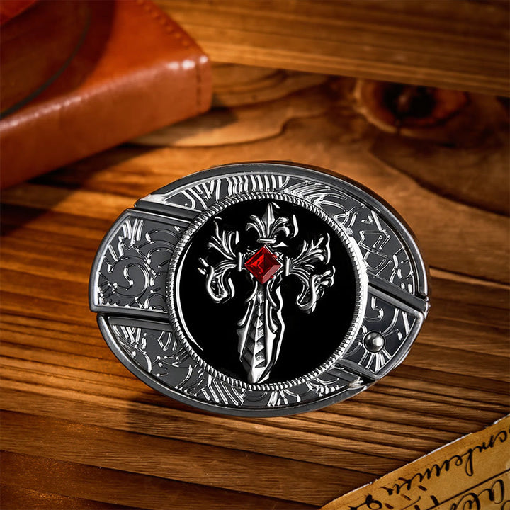 Gothic Viktorianisches Kreuz DIY Versteckte Klappmesserschnalle Ledergürtel - Viktorianisches Kreuz - Ohne Gürtel - Nicht im Lieferumfang enthalten: Gürtel - image 0
