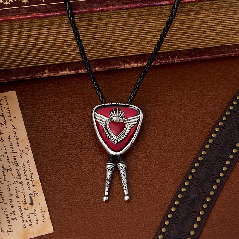 Retro-Bolo-Krawatte mit geflügeltem Herzmotiv im Western-Stil - image 0