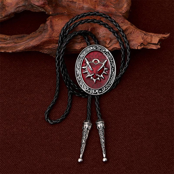 Vintage rote Bolo-Krawatte mit Dornenherz- und Kugelmuster - image 2