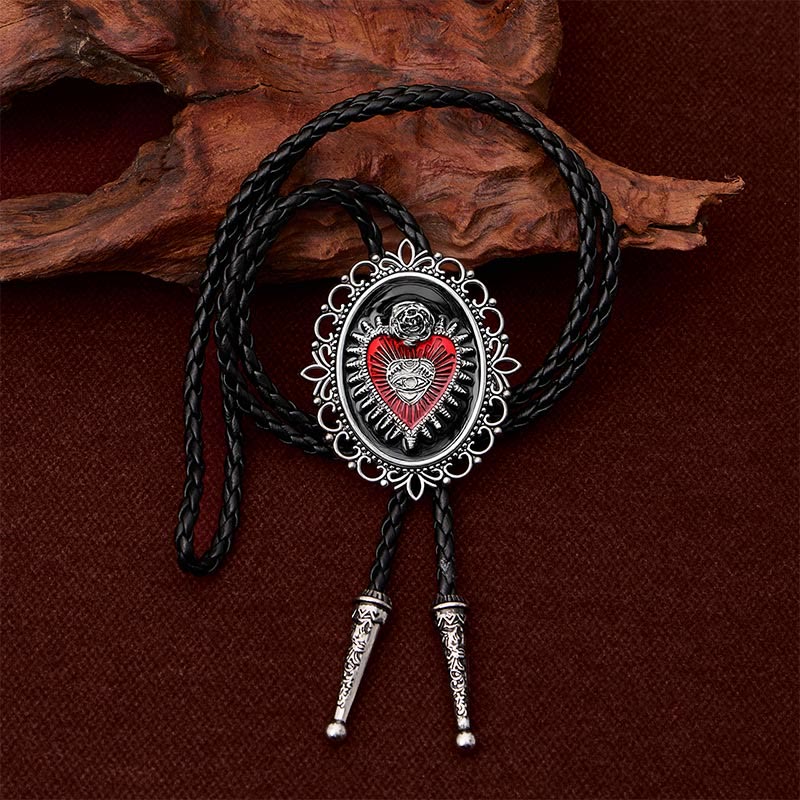 Vintage Bolo-Krawatte mit floralem, ovalem Motiv, Herz-Auge und Rose - image 2
