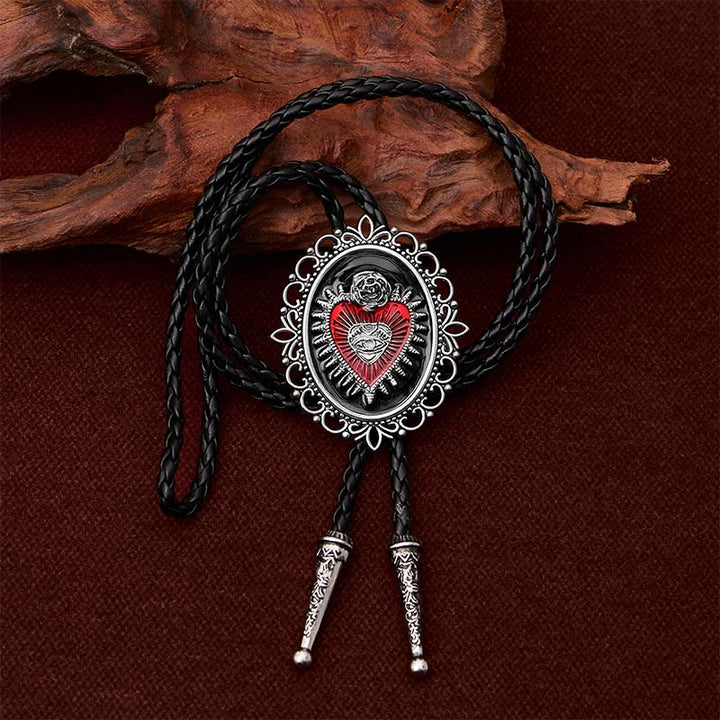 Vintage Bolo-Krawatte mit floralem, ovalem Motiv, Herz-Auge und Rose - image 2