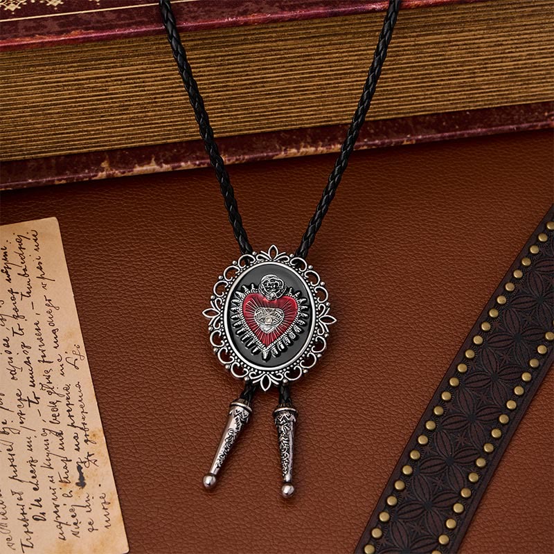 Vintage Bolo-Krawatte mit floralem, ovalem Motiv, Herz-Auge und Rose - image 0