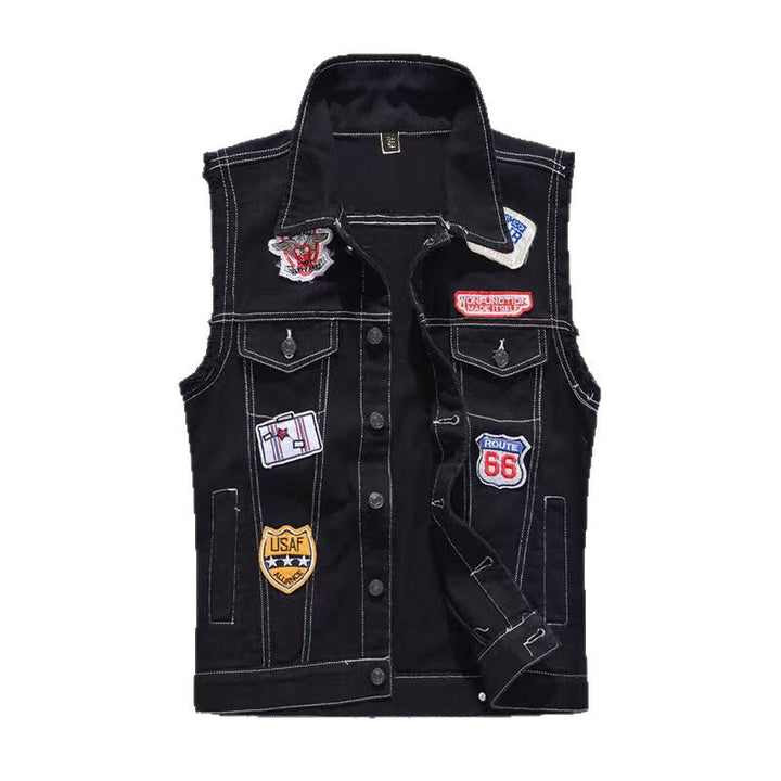 Highway Rebel Patchwork-Jeansweste aus schwarzem Denim - image 11