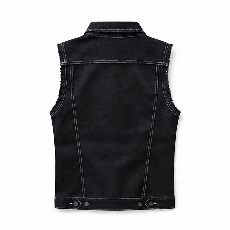 Highway Rebel Patchwork-Jeansweste aus schwarzem Denim - image 12
