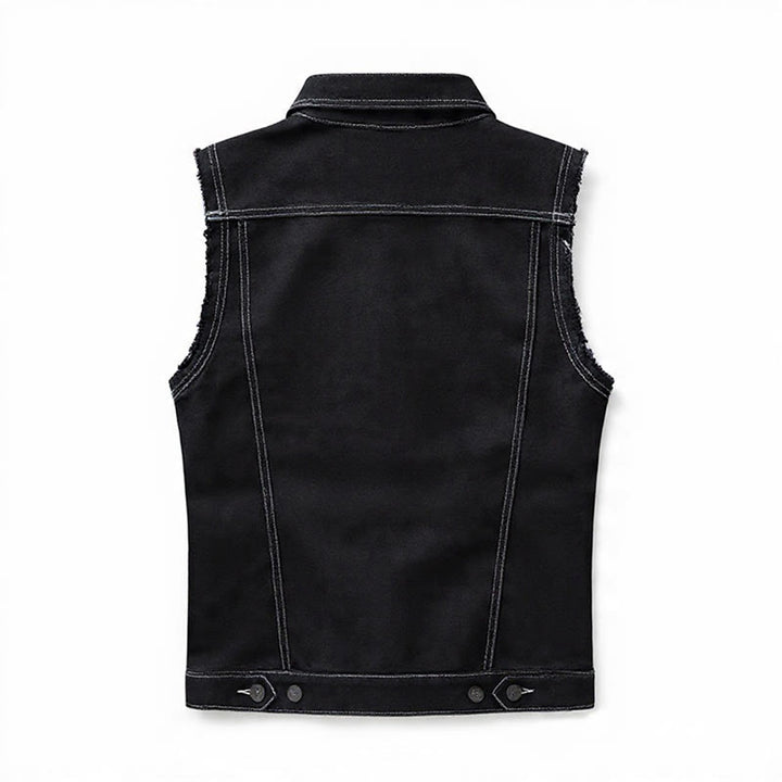 Highway Rebel Patchwork-Jeansweste aus schwarzem Denim - image 12