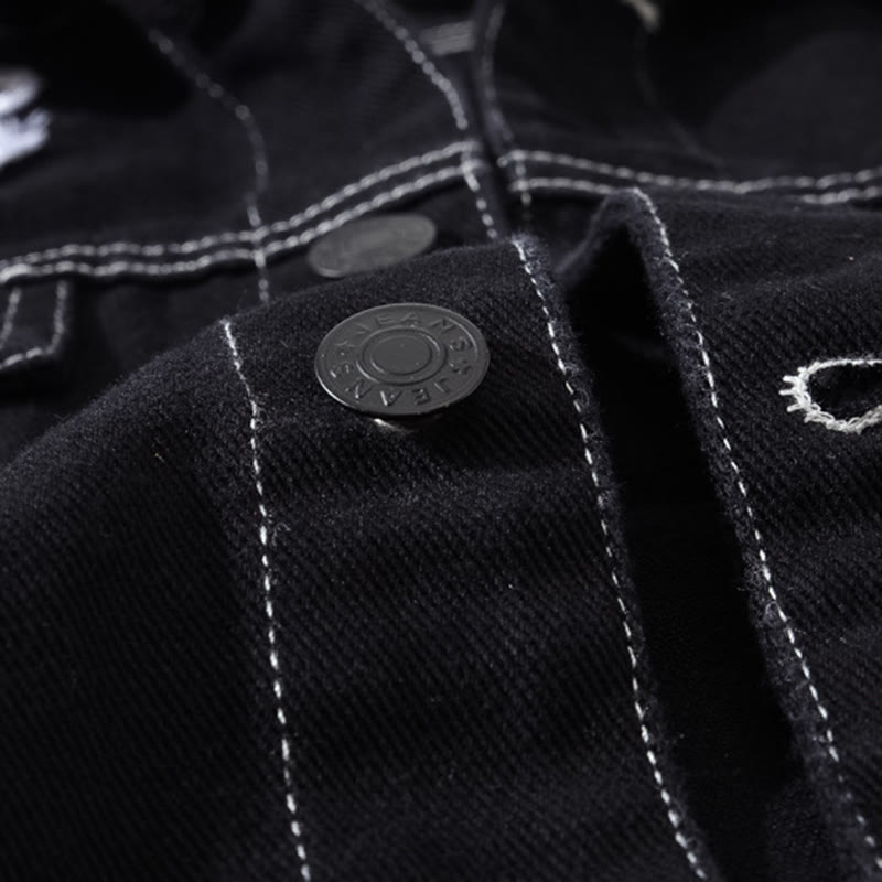 Highway Rebel Patchwork-Jeansweste aus schwarzem Denim - image 8