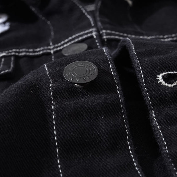 Highway Rebel Patchwork-Jeansweste aus schwarzem Denim - image 8
