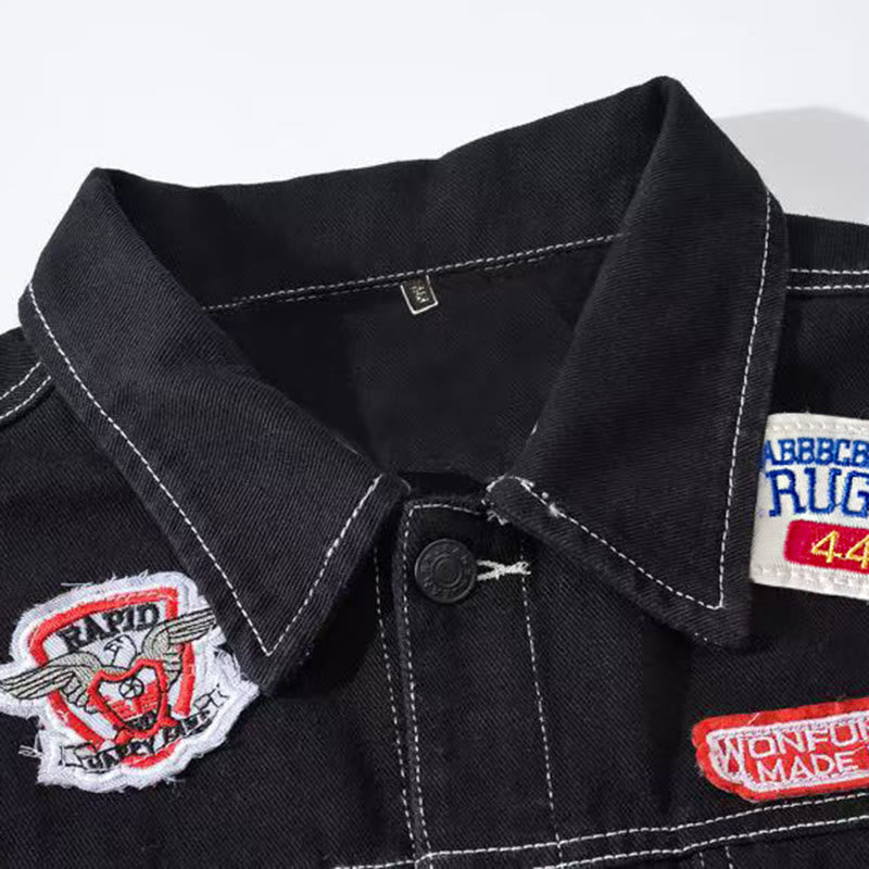 Highway Rebel Patchwork-Jeansweste aus schwarzem Denim - image 4