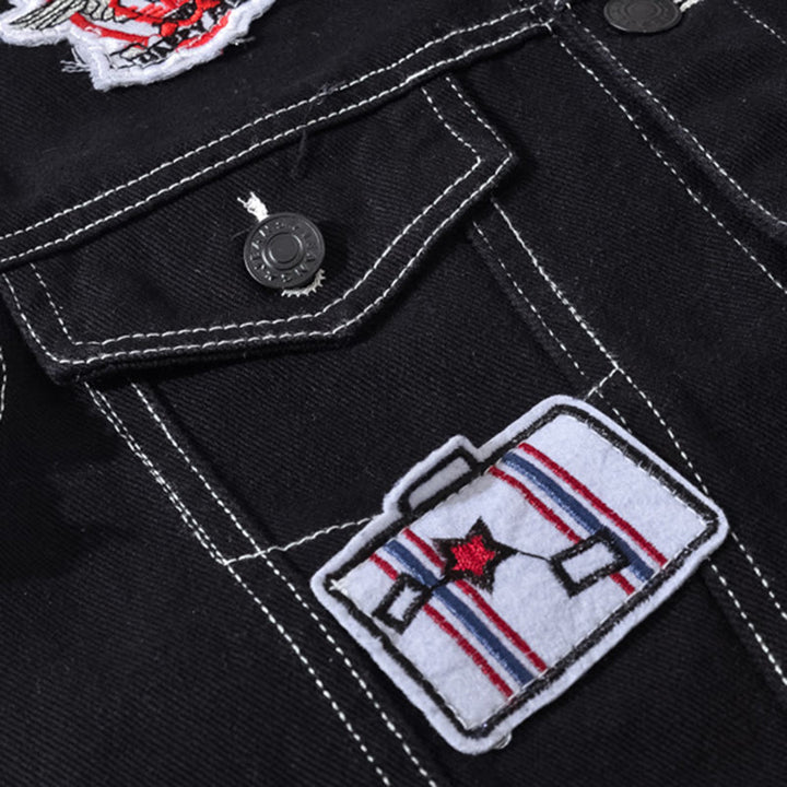 Highway Rebel Patchwork-Jeansweste aus schwarzem Denim - image 6