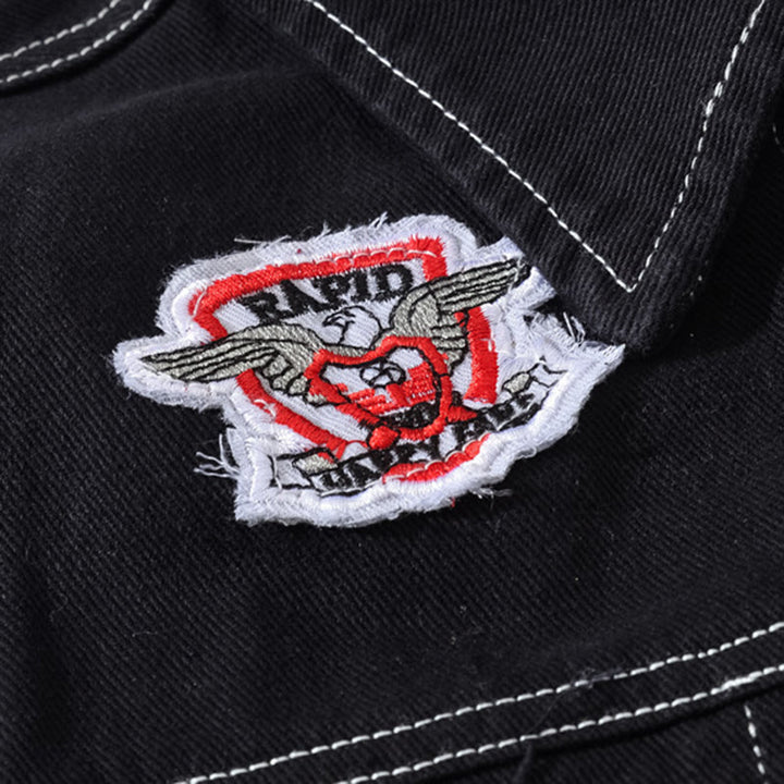 Highway Rebel Patchwork-Jeansweste aus schwarzem Denim - image 5