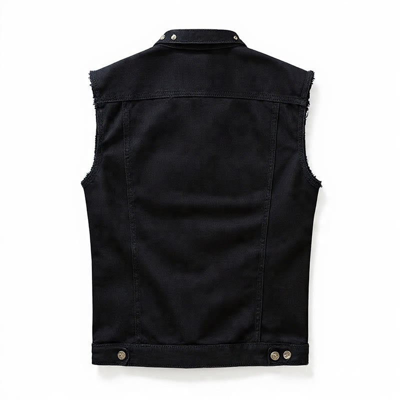 Schwarze Jeansweste mit Nietenkragen im Punk-Rock-Stil - image 10