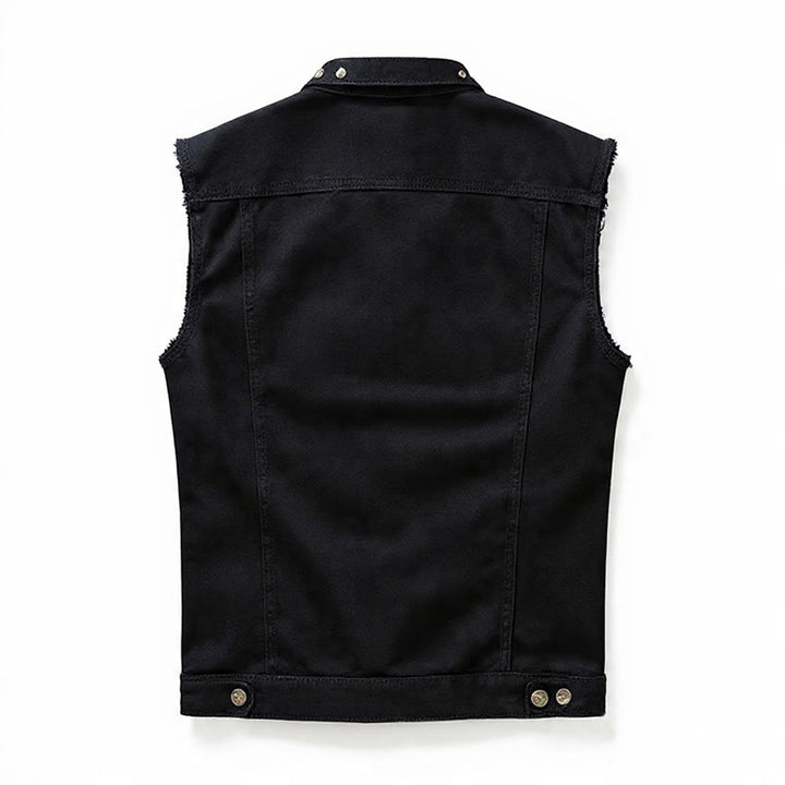 Schwarze Jeansweste mit Nietenkragen im Punk-Rock-Stil - image 10