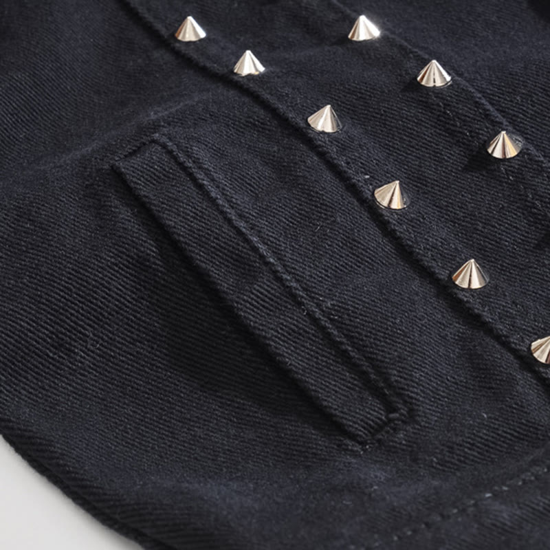 Schwarze Jeansweste mit Nietenkragen im Punk-Rock-Stil - image 6