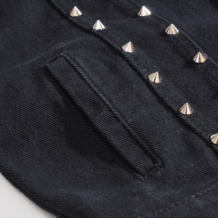 Schwarze Jeansweste mit Nietenkragen im Punk-Rock-Stil - image 6